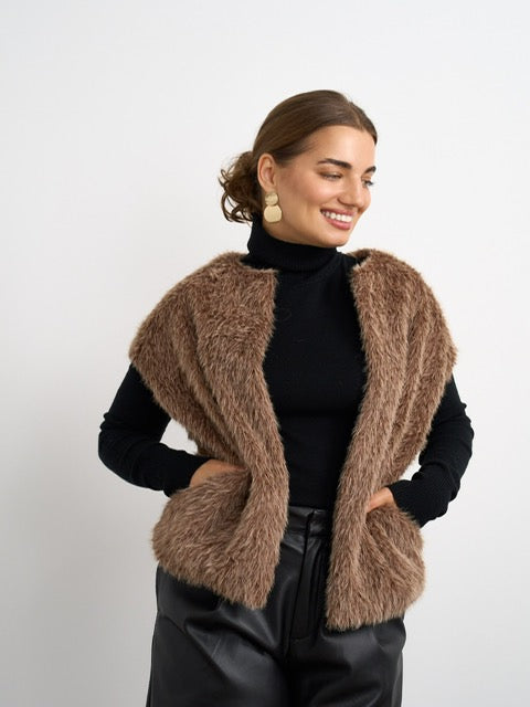 Faux Fur Gilet-Taupe