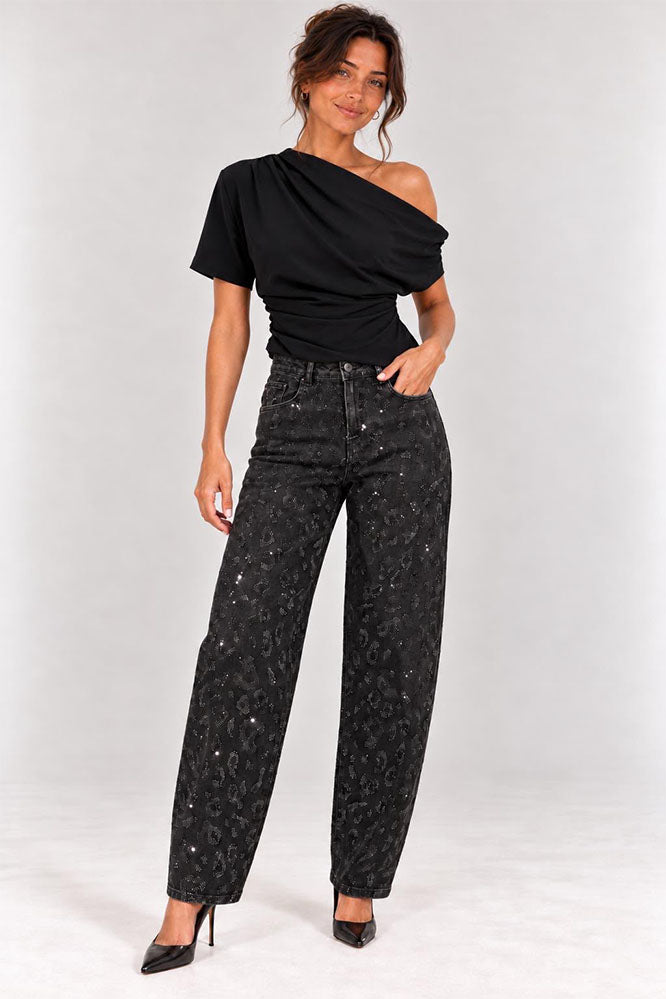 Kyla Black Embellished Barrel Jeans