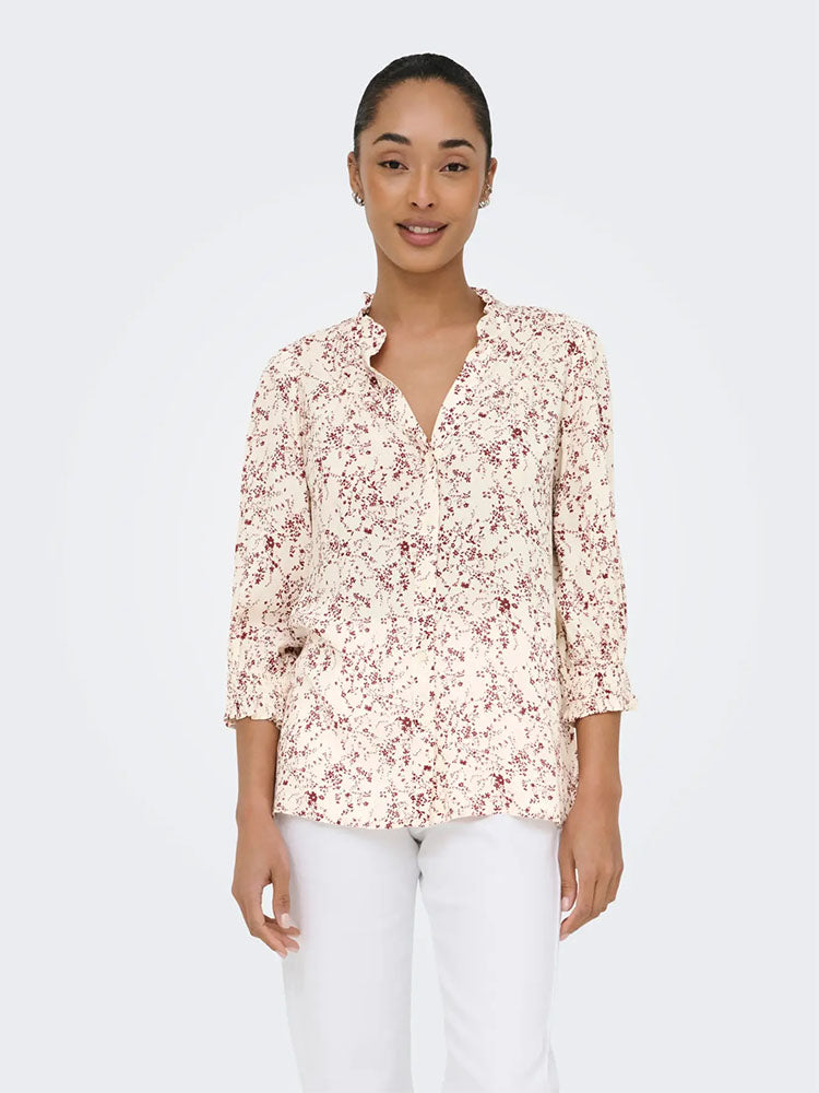 Onlraya Shirt-Cream/Wine Floral Pattern