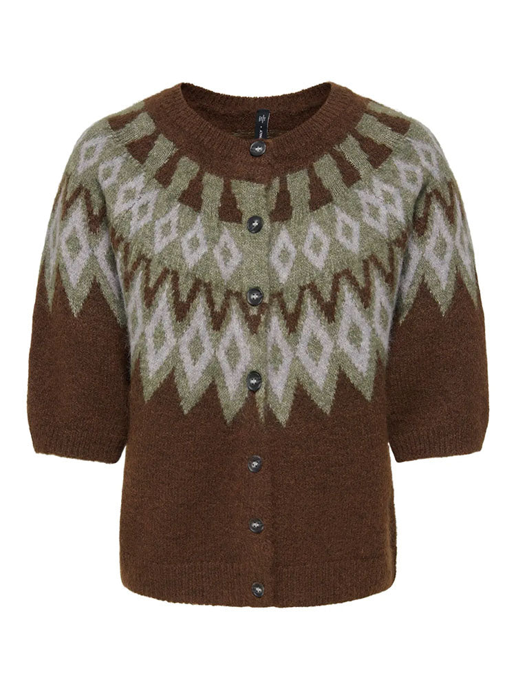 Onlreykja Short Sleeve Cardigan -Coffee bean Multi Pattern