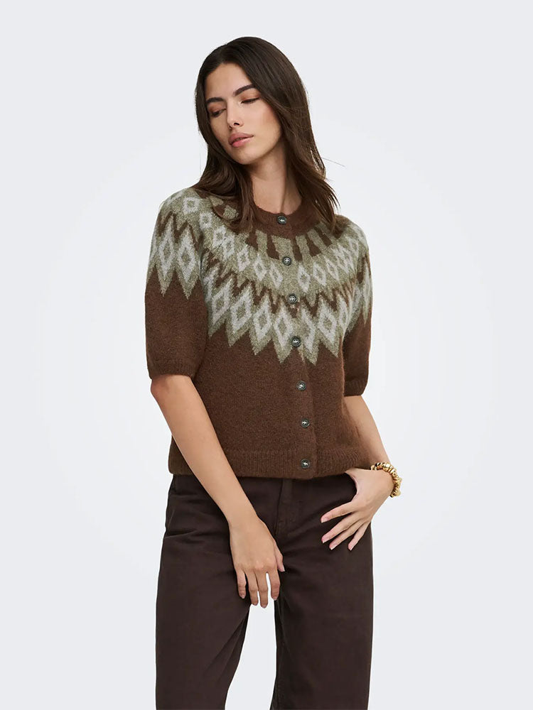 Onlreykja Short Sleeve Cardigan -Coffee bean Multi Pattern