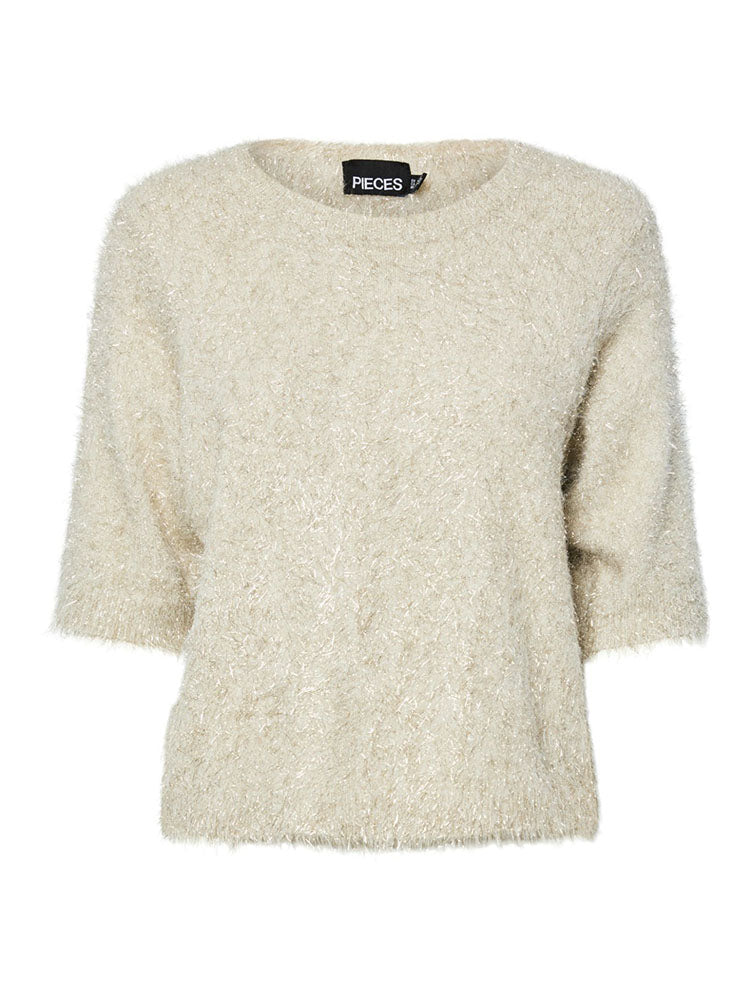 Pcmie Short Sleeve Knit Sweater-Cream