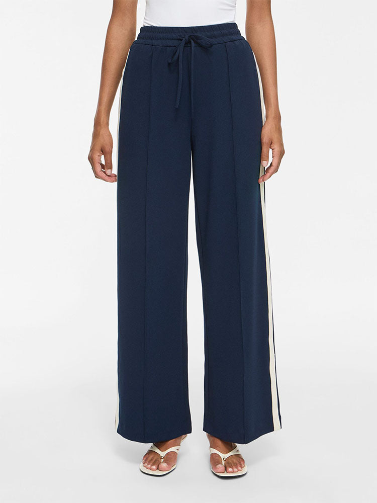 Viclua High Waist Wide Tracksuit Pants-Navy/Cream Stripe