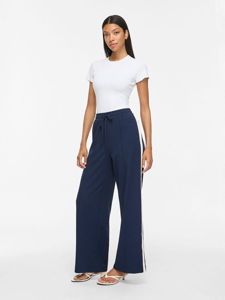 Viclua High Waist Wide Tracksuit Pants-Navy/Cream Stripe