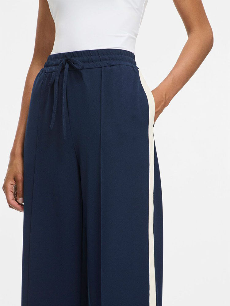 Viclua High Waist Wide Tracksuit Pants-Navy/Cream Stripe
