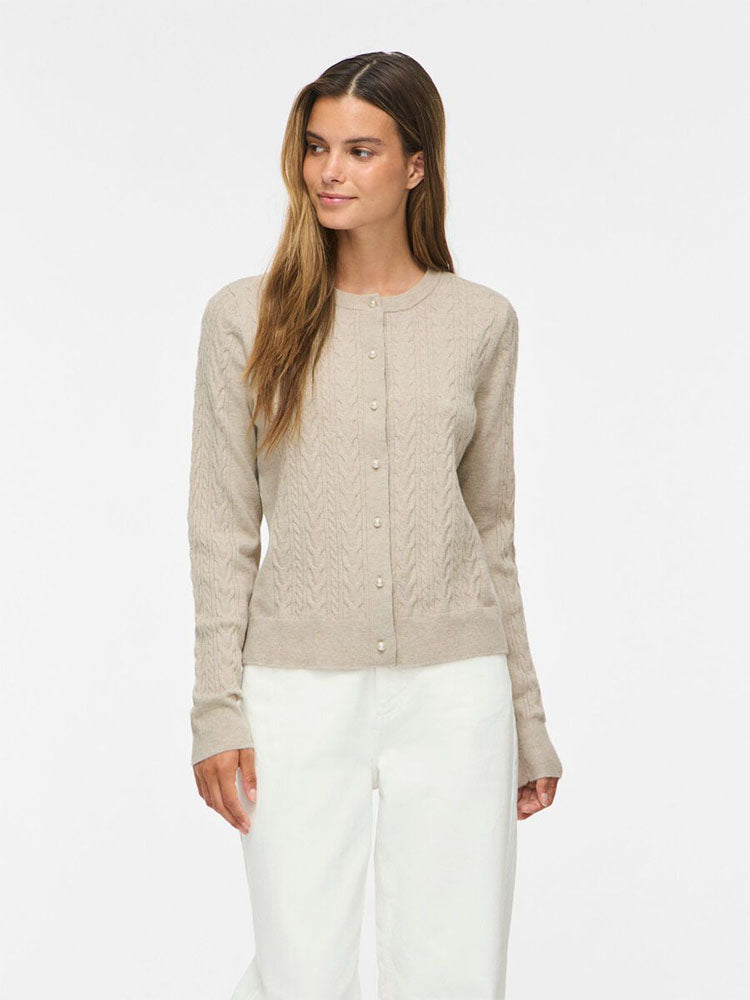 Vikerry Cable Knit Cardigan-Beige