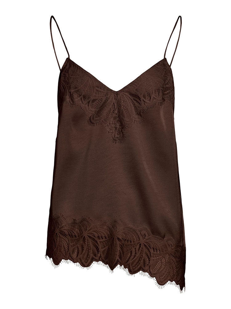 Vilea Stap Lace Top-Coffee Bean