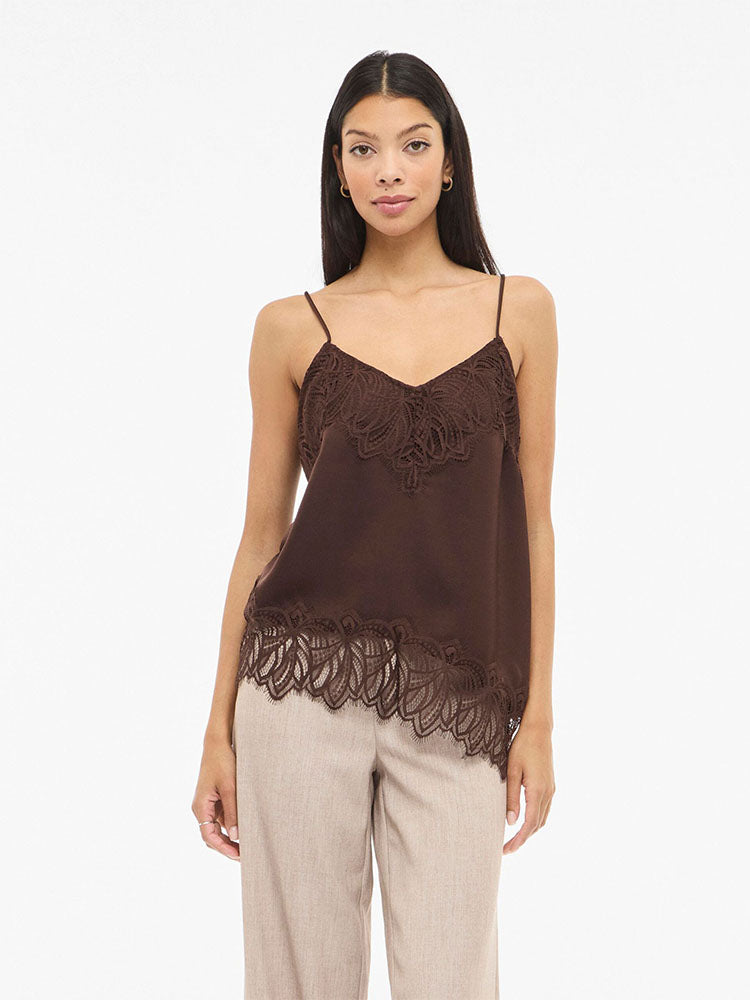 Vilea Stap Lace Top-Coffee Bean