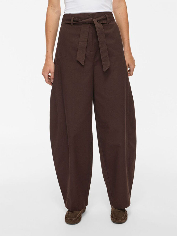 Vijemma High Waist Barrel Fit Trousers-Coffee Bean