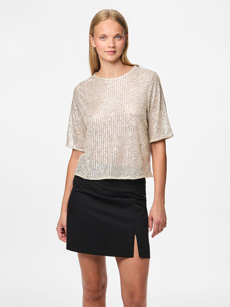 Pcjack Sequin Top-Cream
