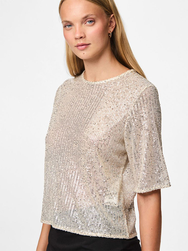 Pcjack Sequin Top-Cream