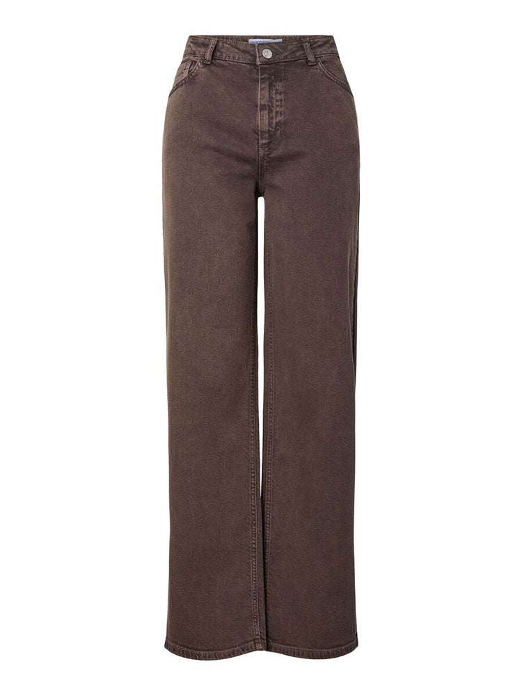 Pcsilke Mid Waist Wide Leg Jeans-Hot Fudge
