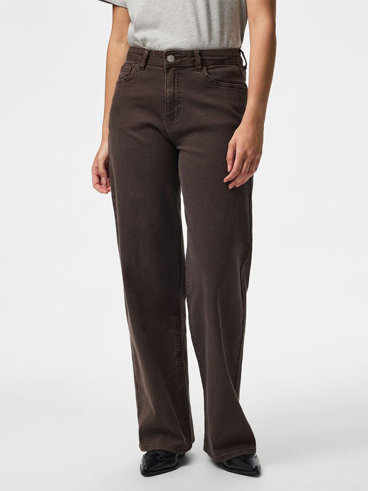 Pcsilke Mid Waist Wide Leg Jeans-Hot Fudge