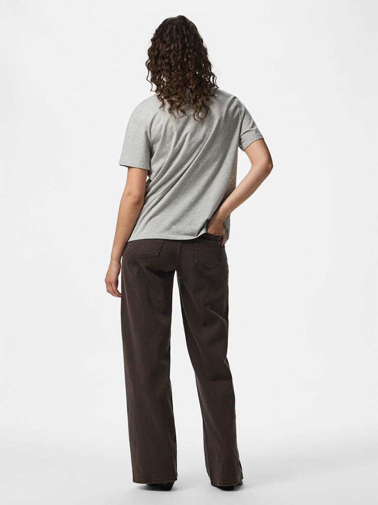 Pcsilke Mid Waist Wide Leg Jeans-Hot Fudge