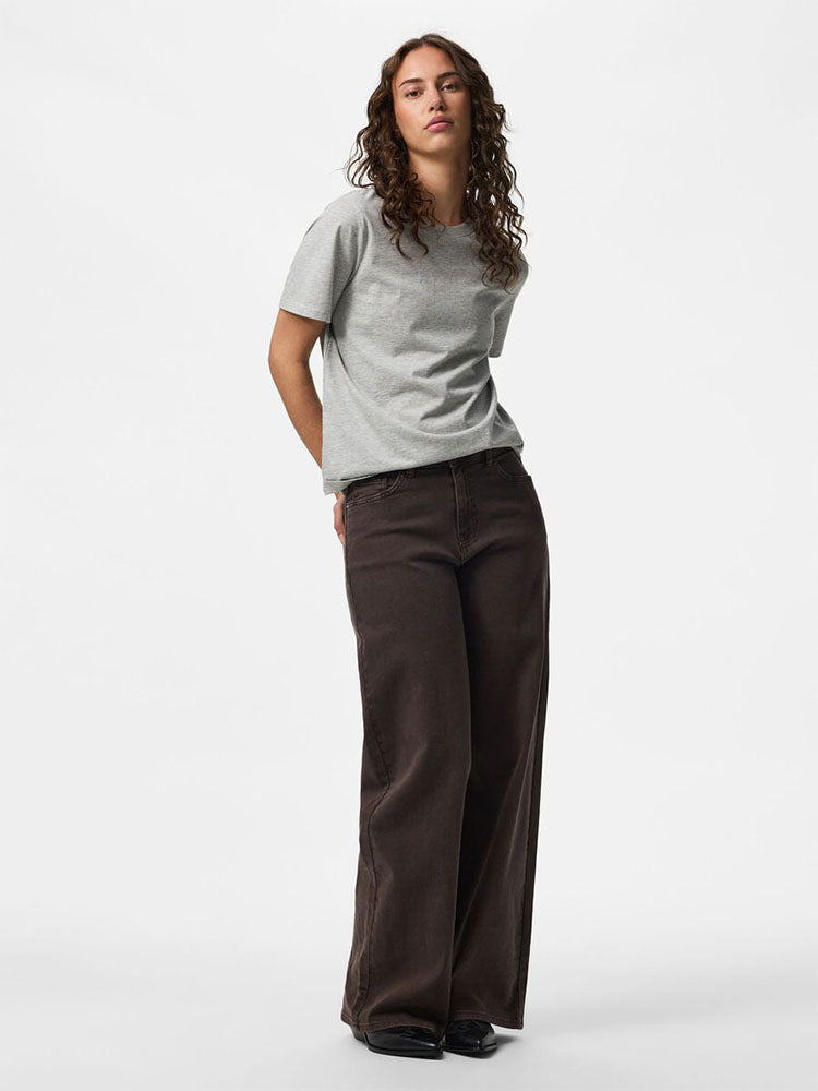 Pcsilke Mid Waist Wide Leg Jeans-Hot Fudge