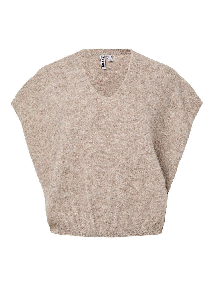 Pcallie Sleeveless V Neck Knit Vest-Beige