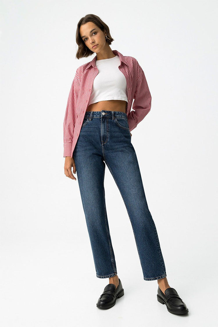 MOM_130- Dark Blue Denim Mom Jeans