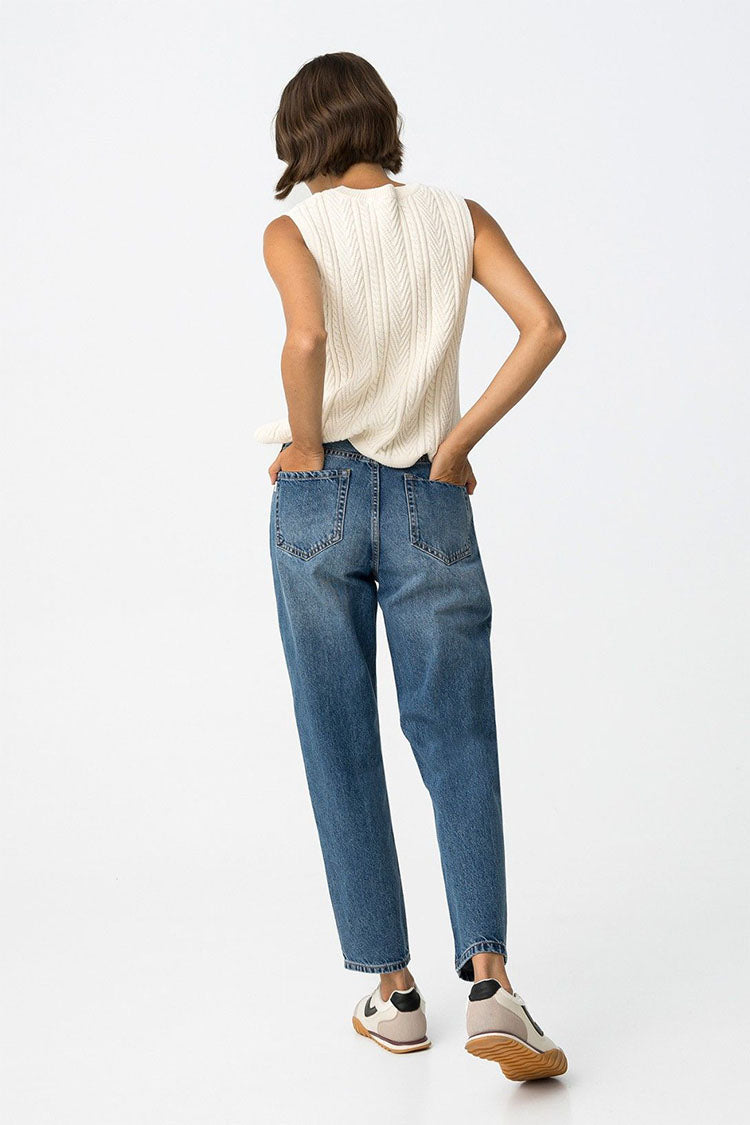 MOM_130- Tapered Mom Jeans-Medium Blue Denim