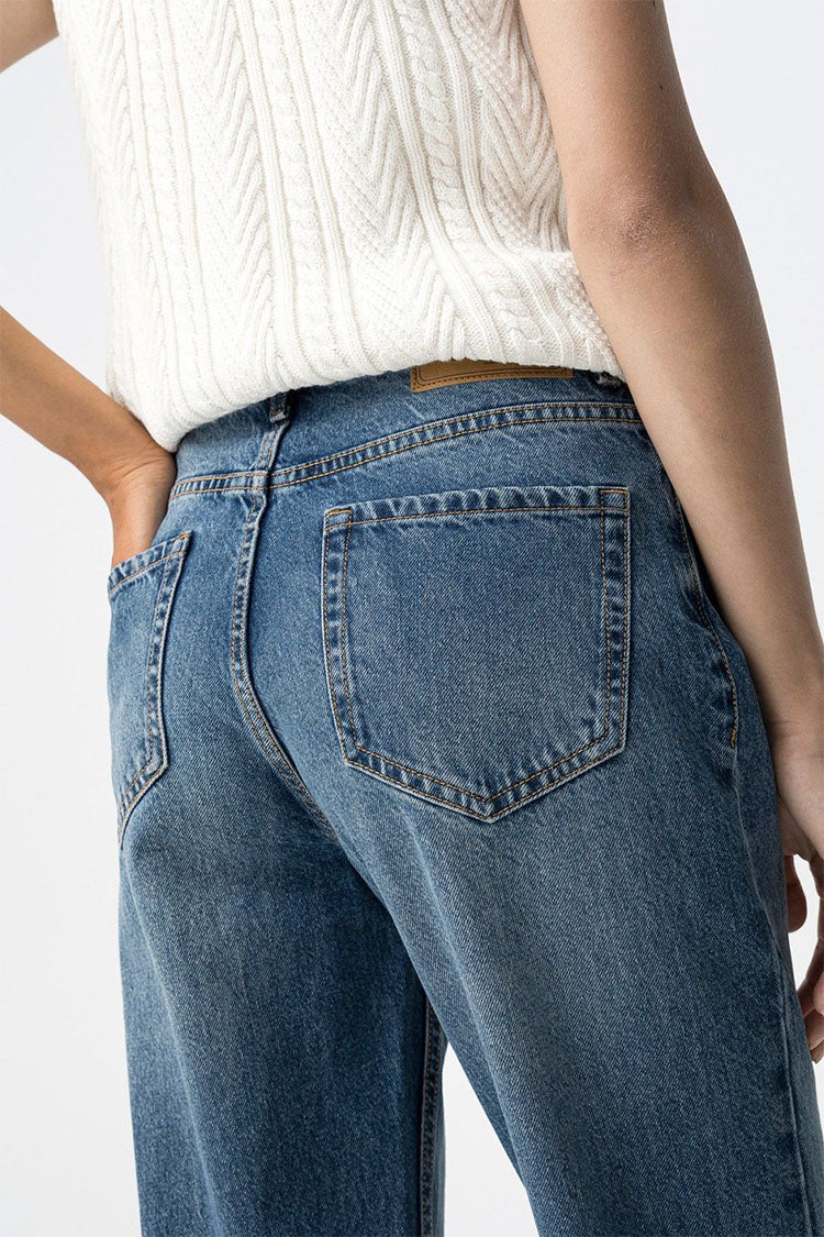 MOM_130- Tapered Mom Jeans-Medium Blue Denim