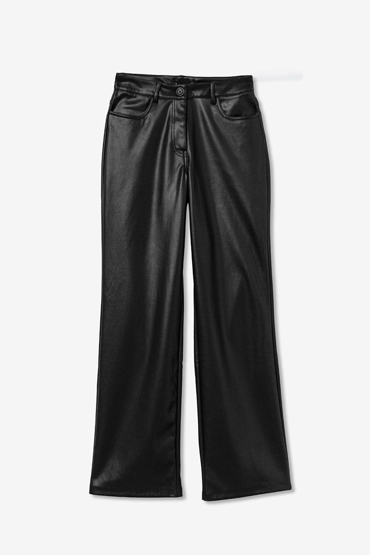 Iabella_1 Faux Leather Wide Leg Trousers- Black