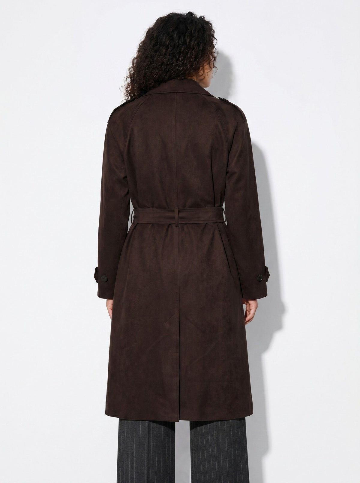 Suez_2 Long Faux Suede Coat-Chocolate