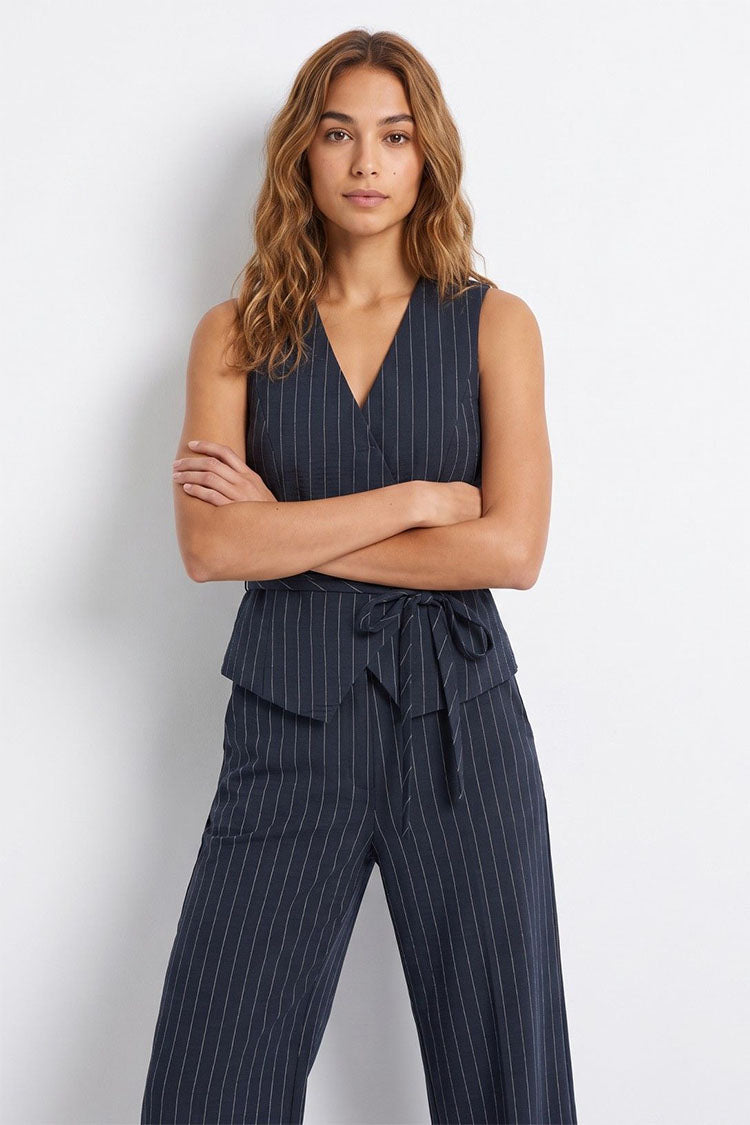 Celo B Wideleg Navy Trousers/Cream Pinstripe