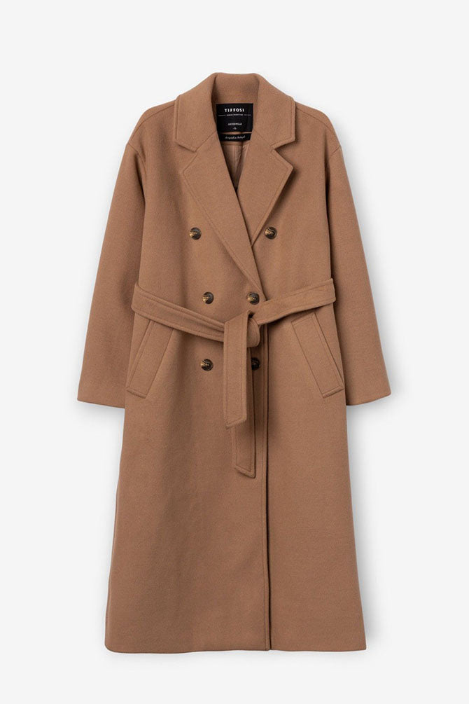 Maumau Long Sleeve Belted Coat-Tan