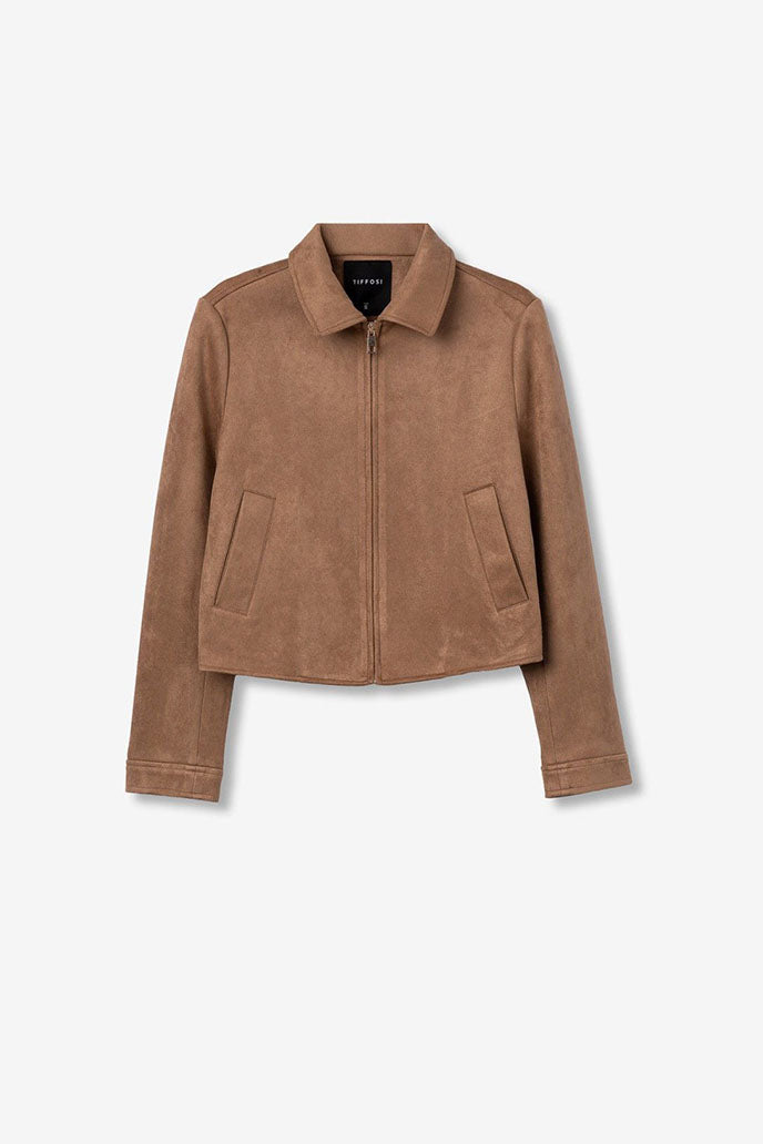 Roma Faux Suede Zip Jacket-Tan