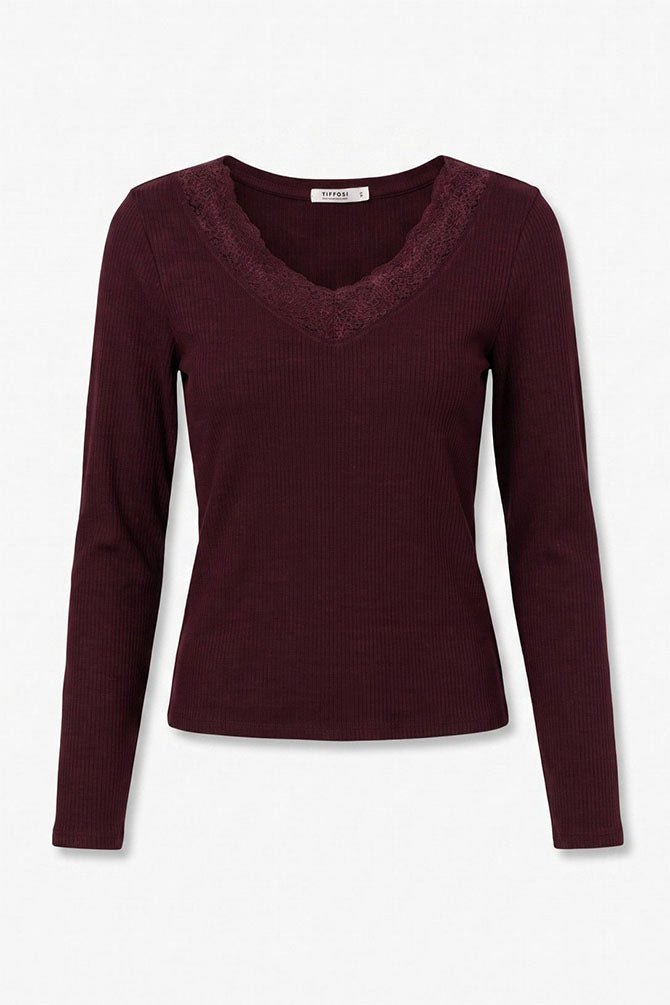 Icy Long Sleeve Top with Lace Detail-Fig