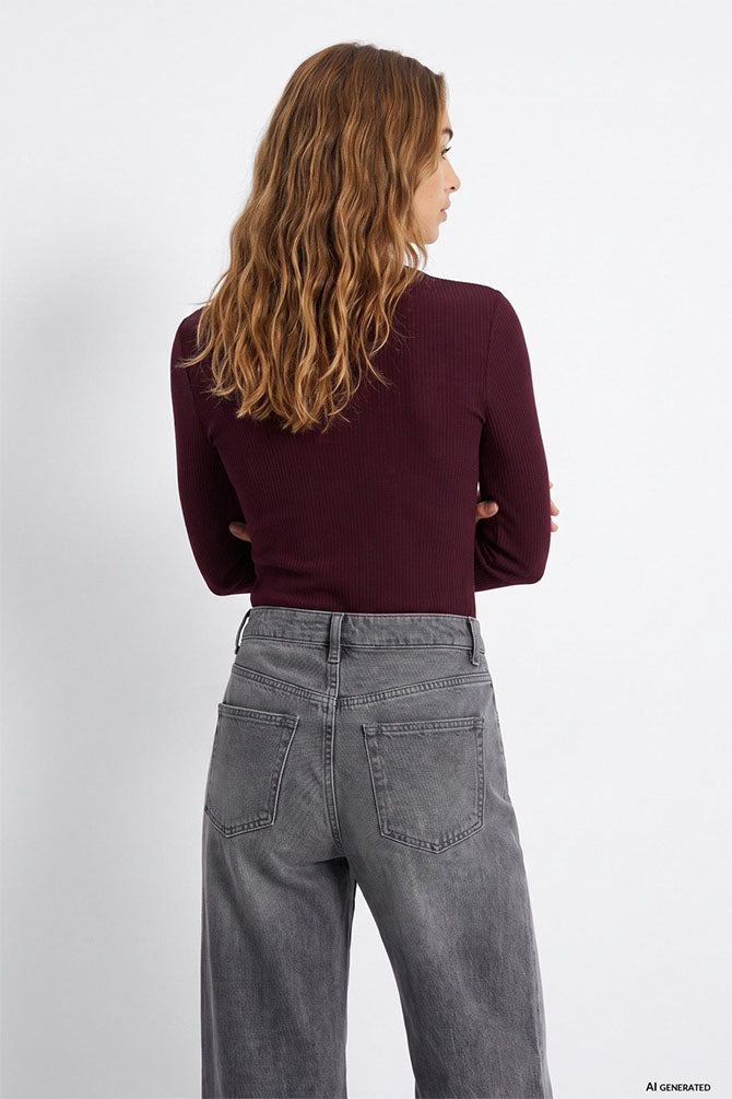 Icy Long Sleeve Top with Lace Detail-Fig