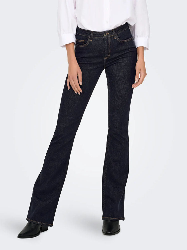 Onlblush Mid Waist Flared Stayblue Jeans-Dark Blue Denim