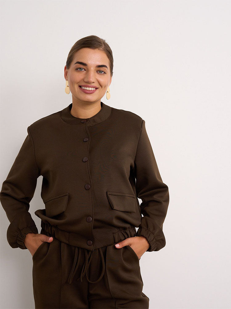 Lucy Chocolate Brown Button Bomber Co-Ord