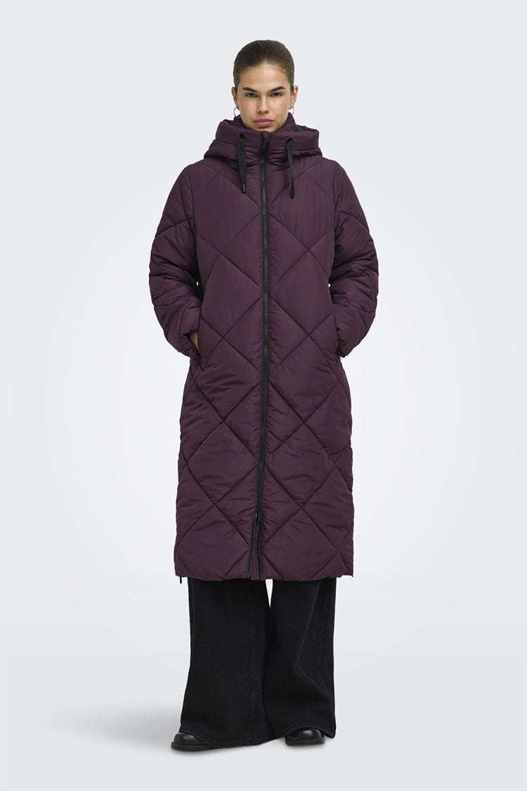 Onlmaggi Long Hooded Puffer Jacket-Wine