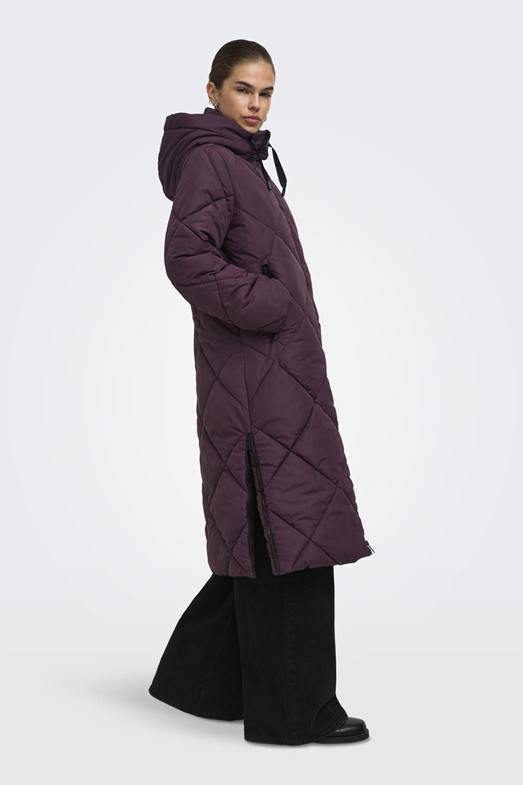 Onlmaggi Long Hooded Puffer Jacket-Wine
