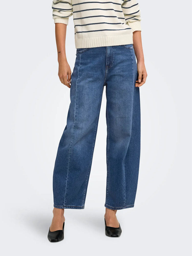 Onljessica High Waist Barrel Ankle Jeans-Medium Blue Denim