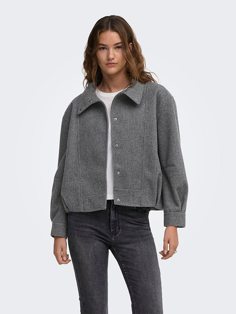Onlasta High Collar Bomber Jacket-Grey