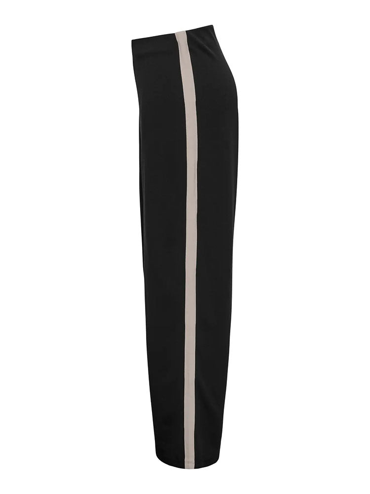 Jdygeggo Black Wide Leg Joggers with Grey Stripe