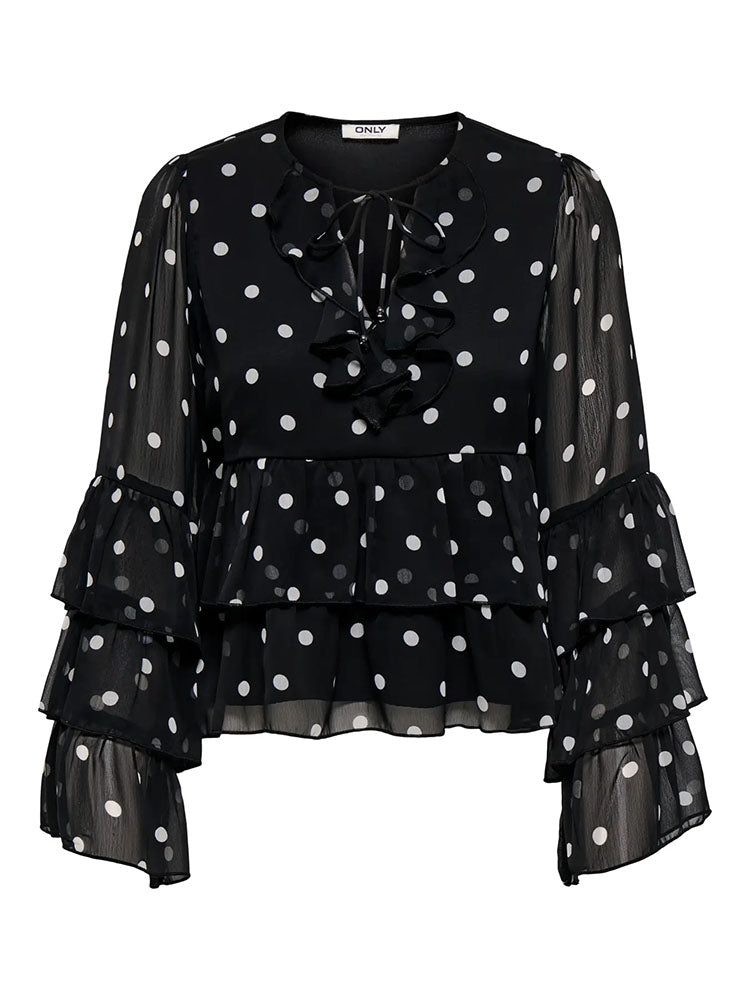 Onlnovara Ruffle Blouse-Black/White Polka Dots