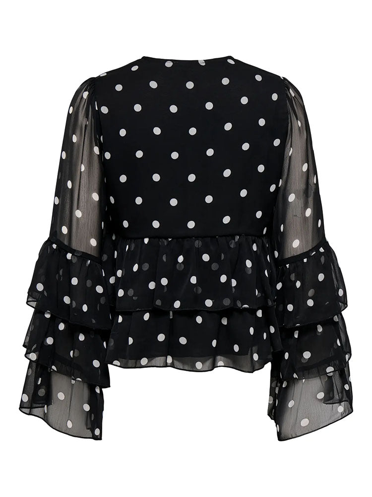 Onlnovara Ruffle Blouse-Black/White Polka Dots