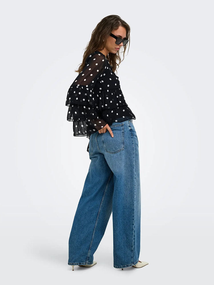 Onlnovara Ruffle Blouse-Black/White Polka Dots