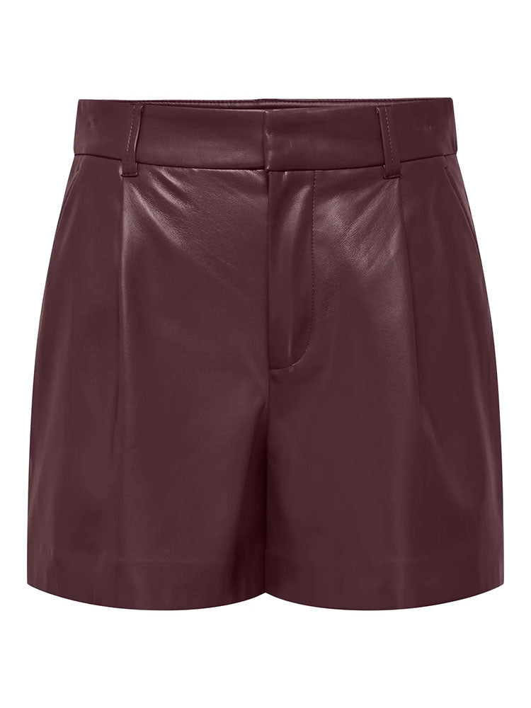Onlsmooth High Waist Faux Leather Shorts-Burgundy Fudge