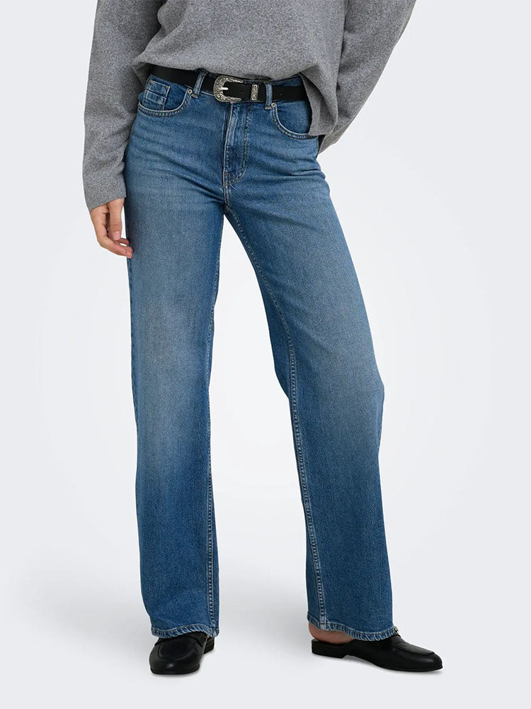 Onljuicy High Waist Wide Leg Jeans- Medium Blue Denim
