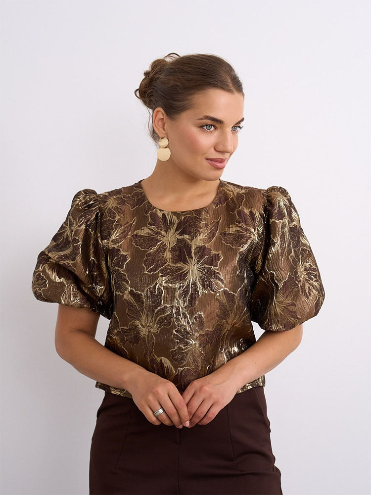 Gold/ Bronze Puff Sleeve Top