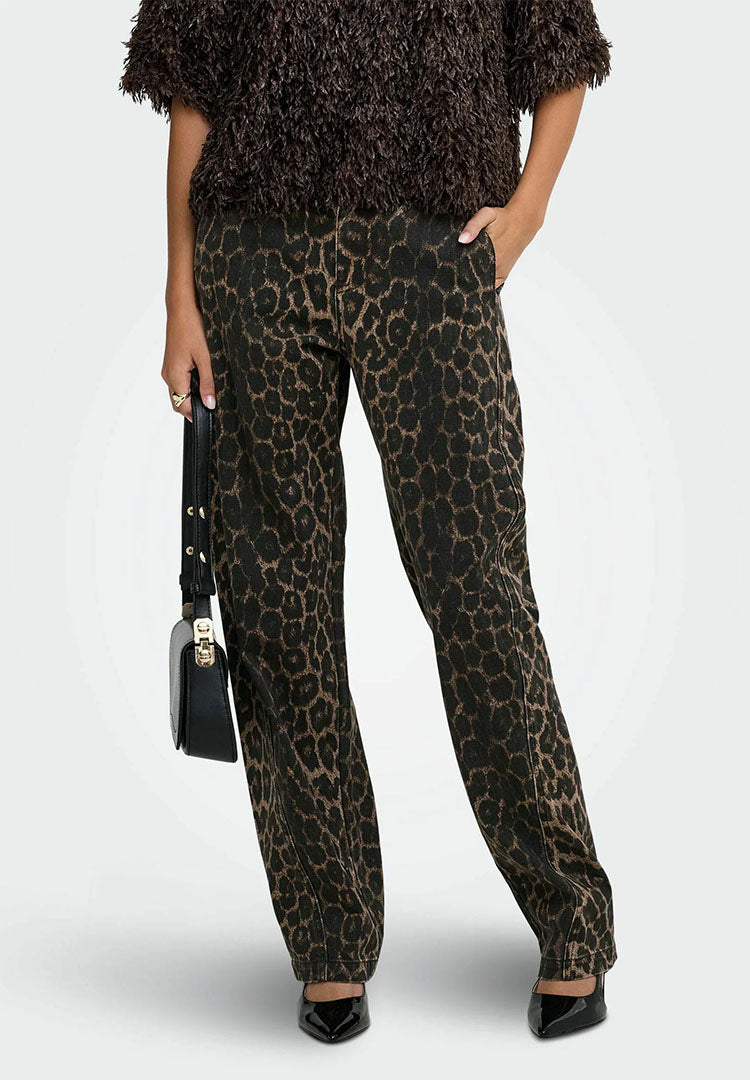 Jdybay High Waist Barrel Jeans-Leopard Print