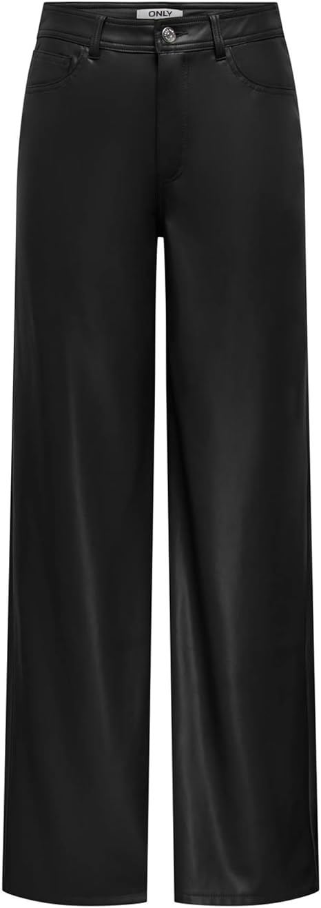 Onlsmooth High Waist Faux Leather Trousers-Black