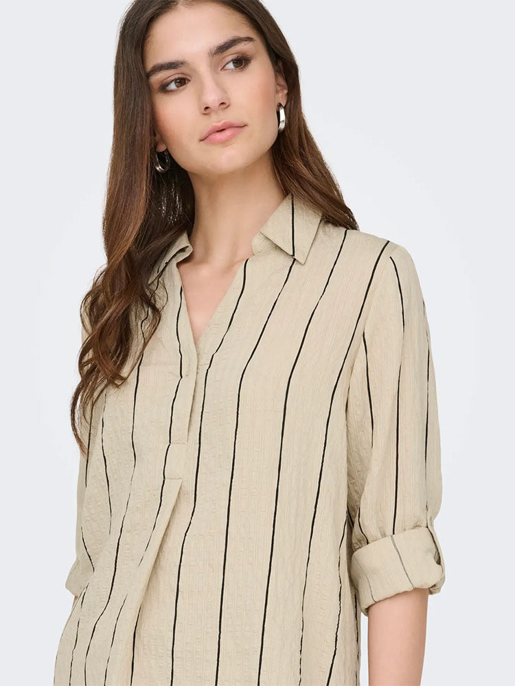 Jdyava Fold Up Shirt-Beige/Black Stripe