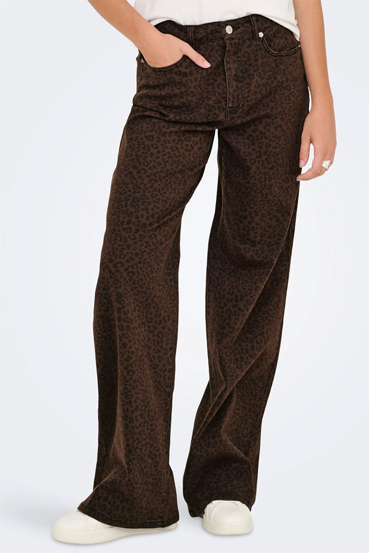 Onlmadison High Waist Wide Leg Jeans- Dark Leopard Print