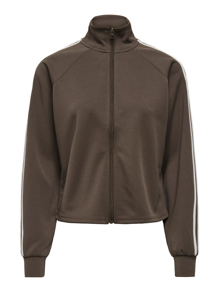Onlcayla Zip Neck Sweater-Brown/Cream Stripes