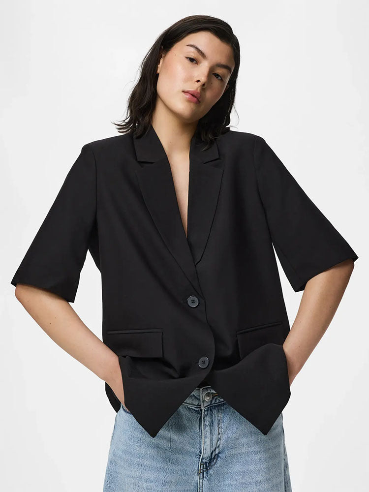 Pcbosella Short Sleeve Blazer-Black