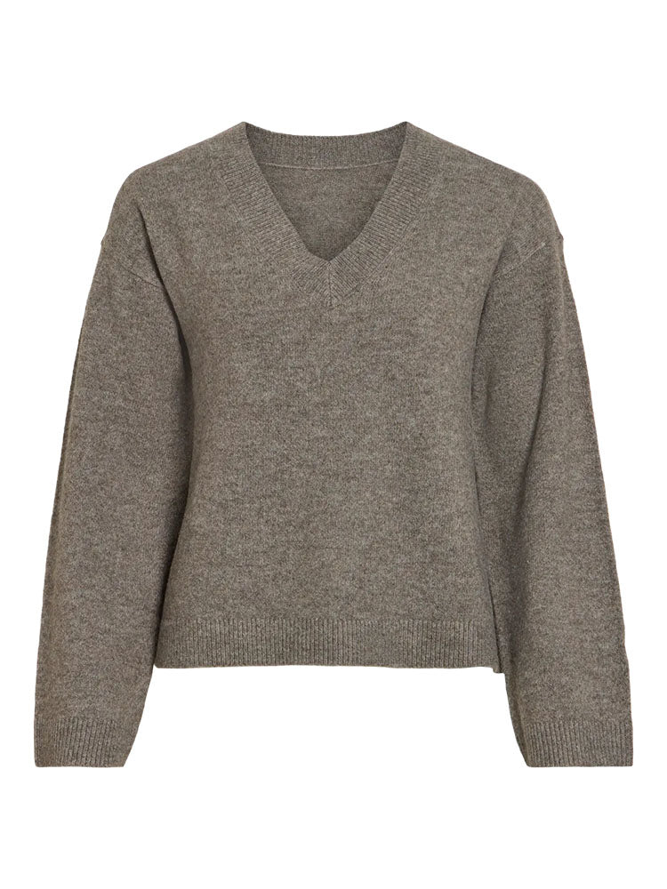 Viliga V-Neck Knit Sweater-Brown/Beige